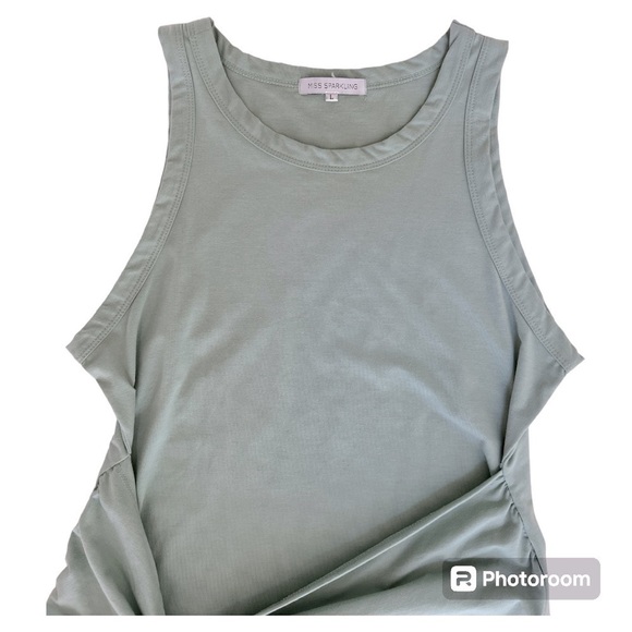 Miss Sparkling ruched tie front bodycon sage green dress-size Large - Picture 3 of 4